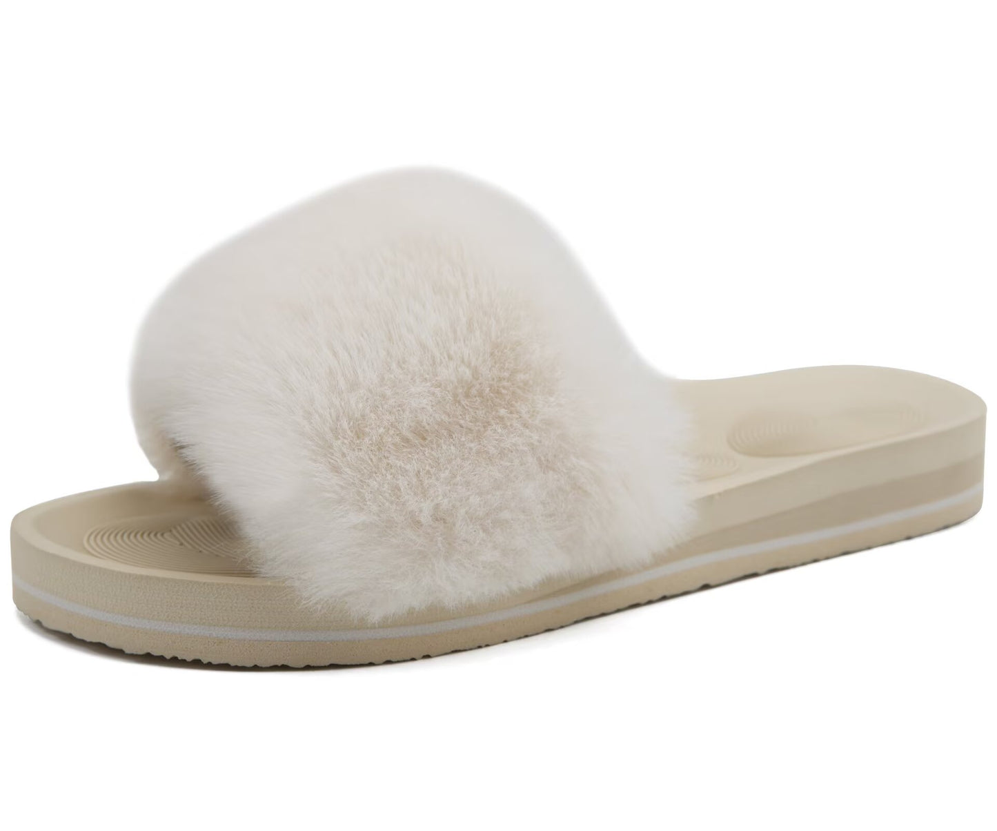 COFACE Fuzzy Womens Slippers with Arch Support Open Toe Orthopedic Fur Slipper Indoor Outdoor