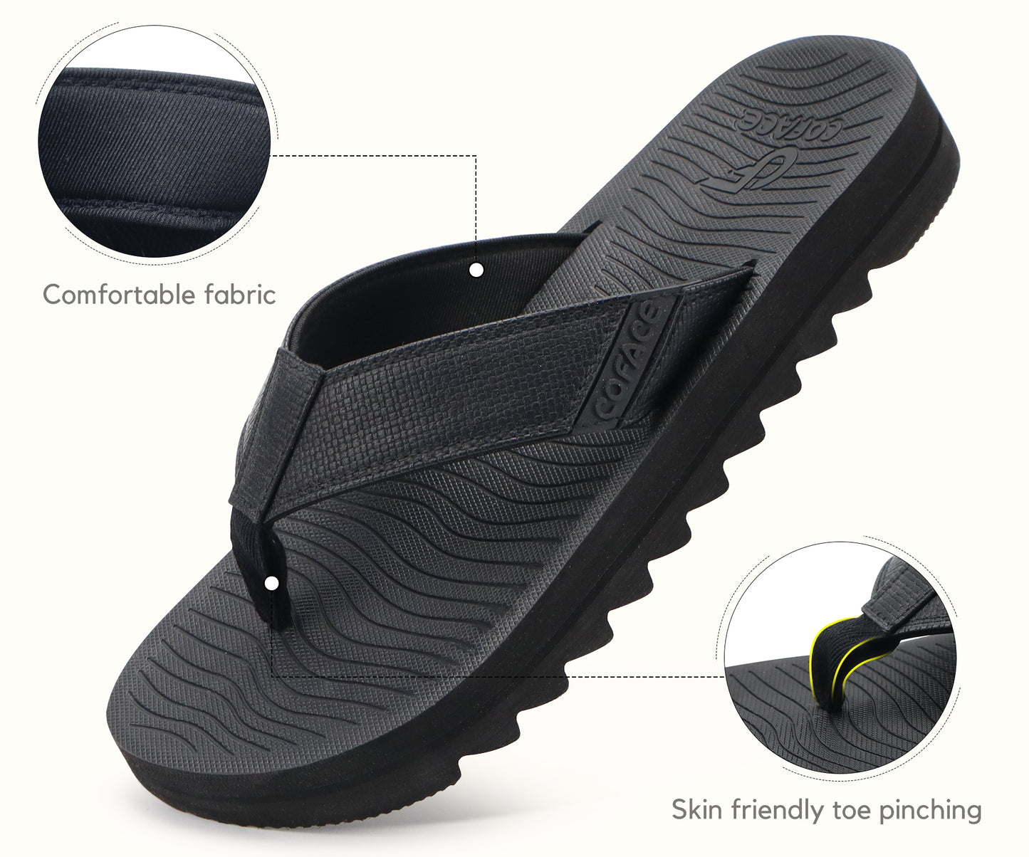 COFACE Flip Flops for Men with Arch Support Mens Sport Beach Thong-Sandals Outdoor 2025 Summer Leather Sandal for Man