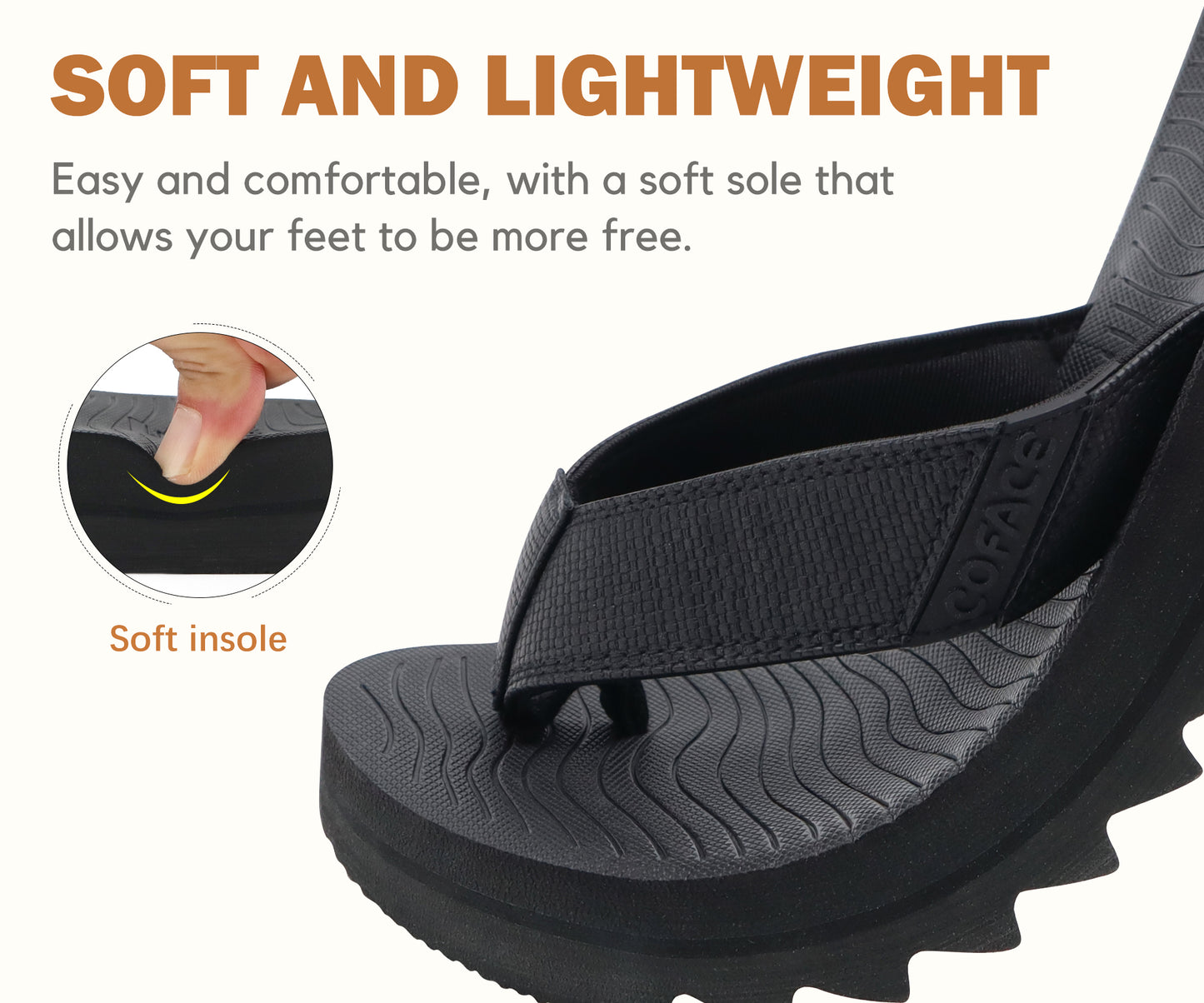 COFACE Flip Flops for Men with Arch Support Mens Sport Beach Thong-Sandals Outdoor 2025 Summer Leather Sandal for Man