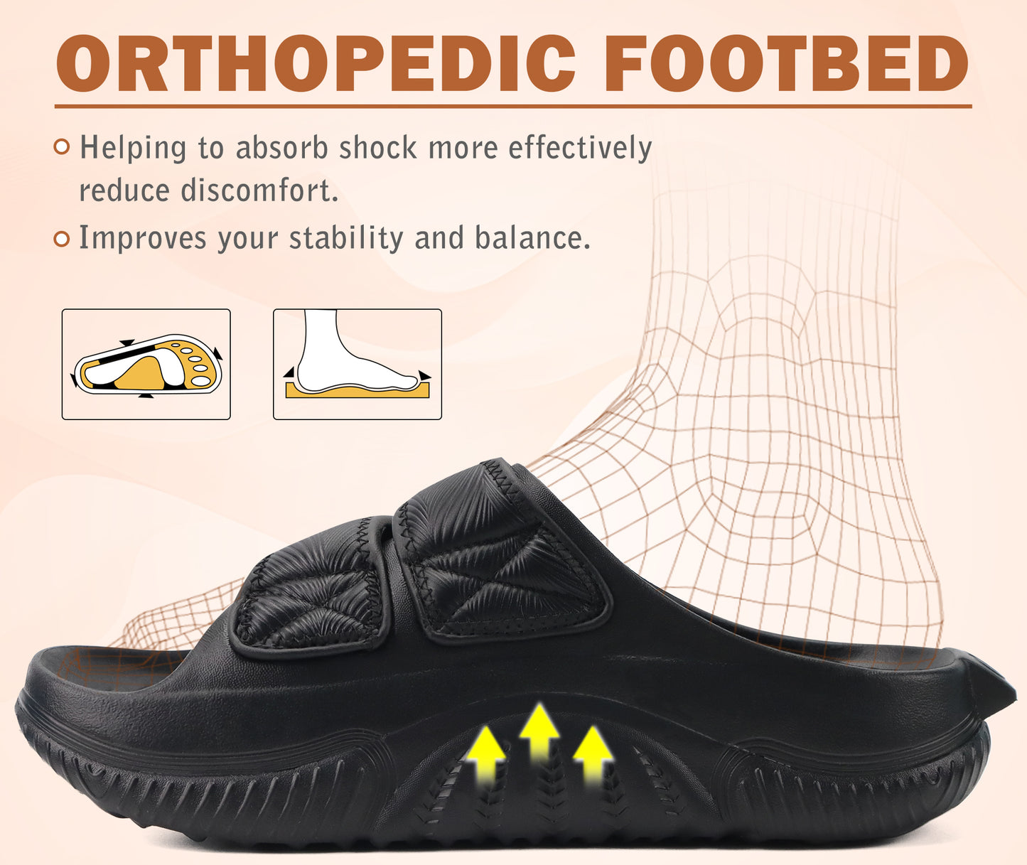 COFACE Mens Recovery Sandals Orthopedic Walking Slides for Men Adjustable Thick Cushioned Orthotic Man Plantar Fasciitis Comfort Casual Outdoor Size 7-15