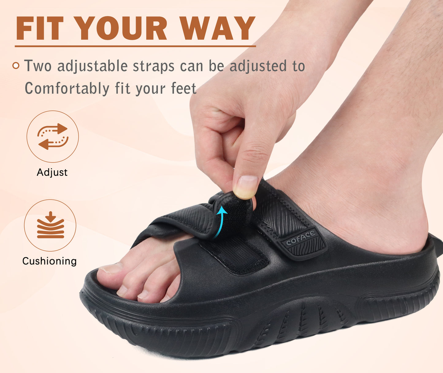 COFACE Mens Recovery Sandals Orthopedic Walking Slides for Men Adjustable Thick Cushioned Orthotic Man Plantar Fasciitis Comfort Casual Outdoor Size 7-15