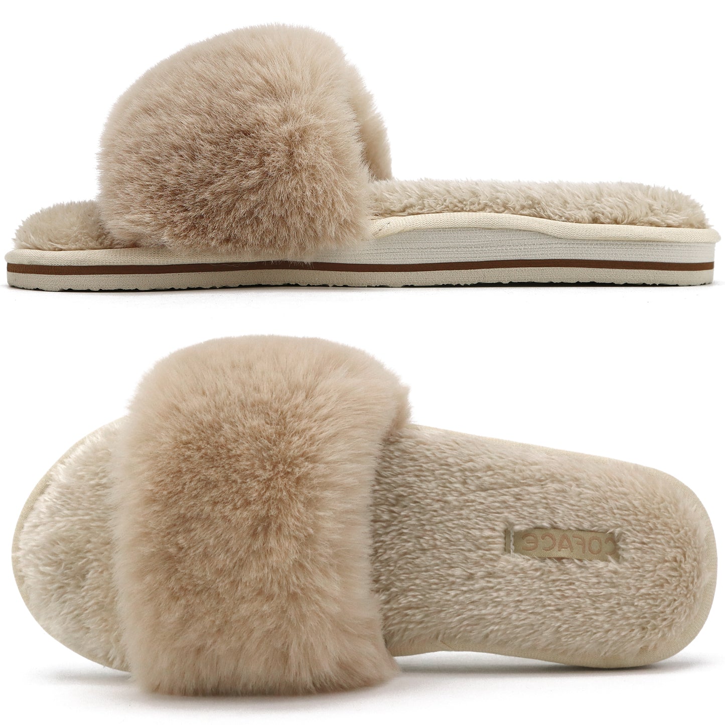 COFACE Womens Slippers with Arch Support 2025 Open Toe Fuzzy Woman House Shoes Plantar Fasciitis Orthotic Slippers-for-Women Indoor Size 5-11