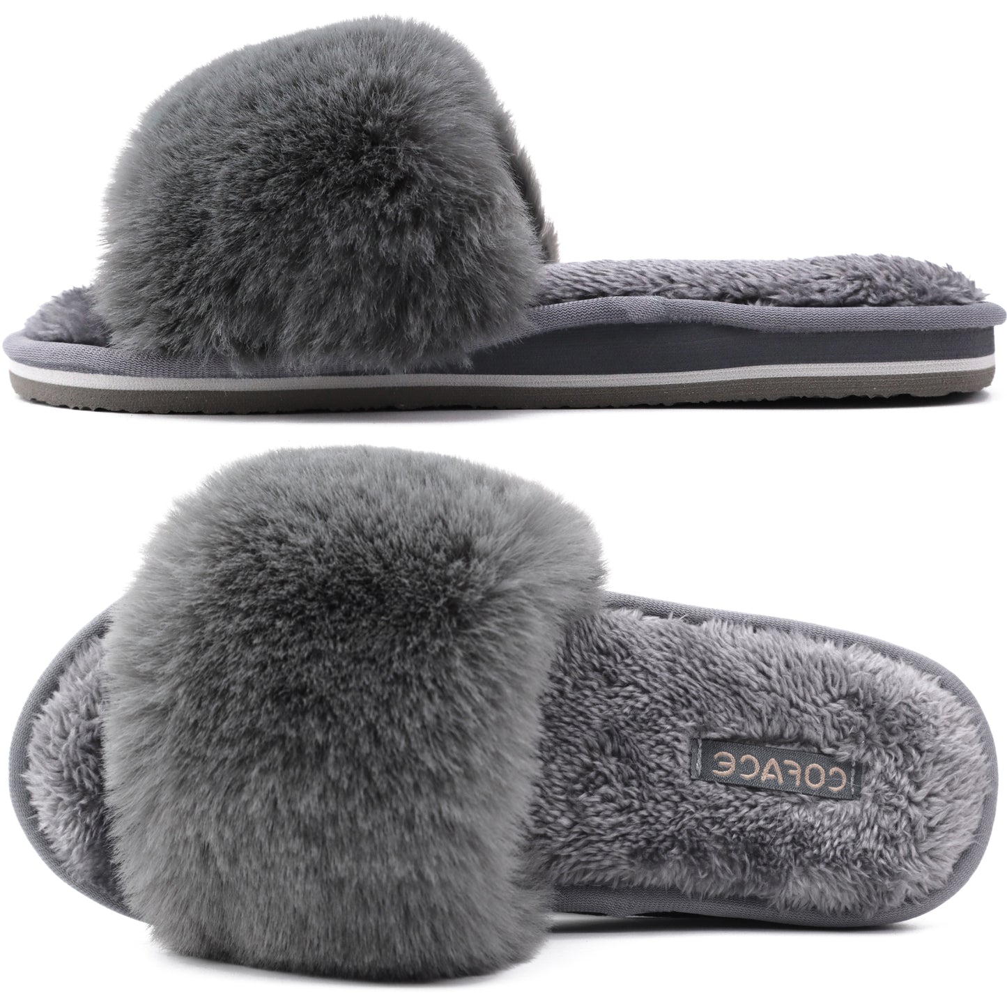 COFACE Womens Slippers with Arch Support 2025 Open Toe Fuzzy Woman House Shoes Plantar Fasciitis Orthotic Slippers-for-Women Indoor Size 5-11
