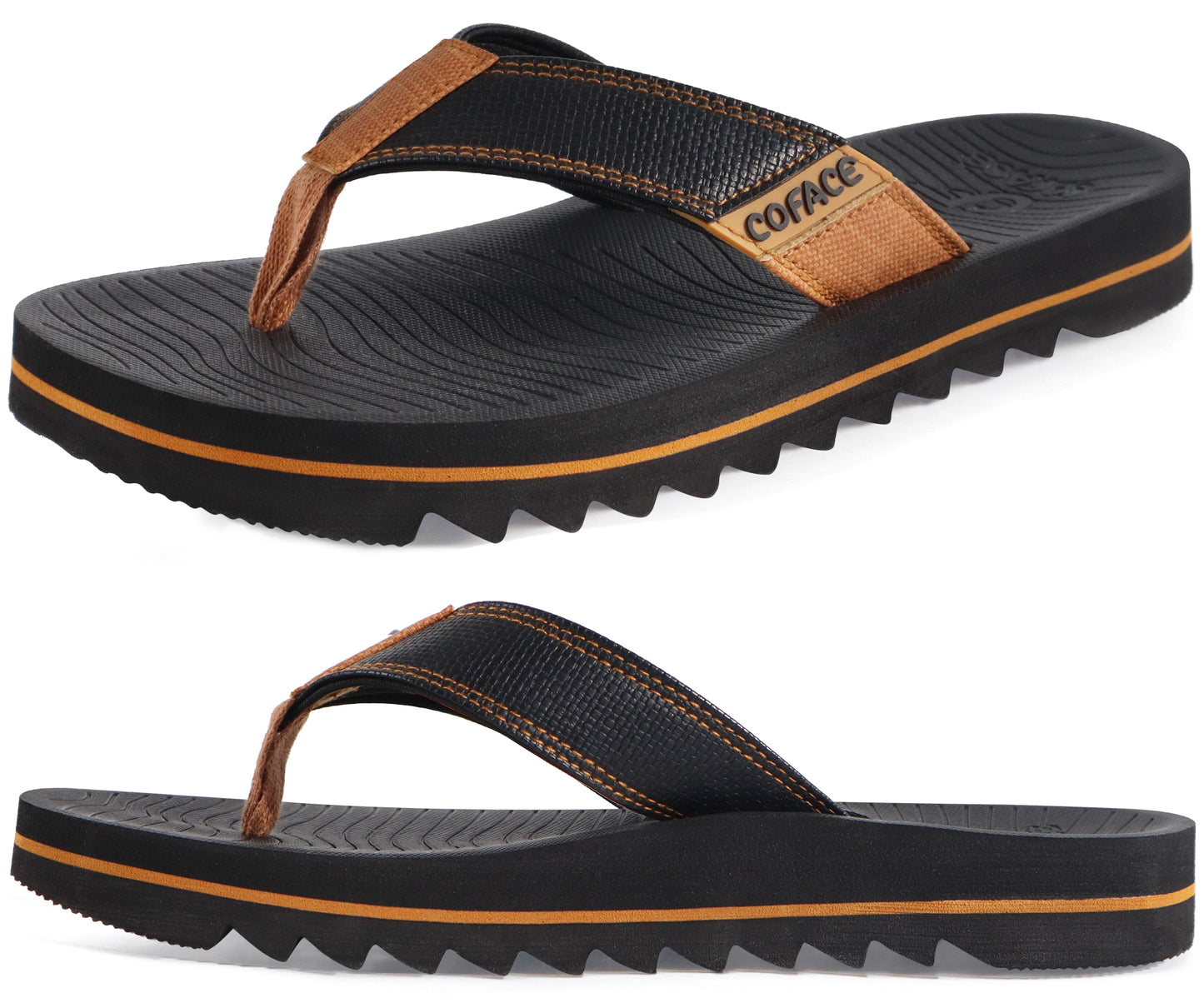 COFACE Flip Flops for Men with Arch Support Mens Sport Beach Thong-Sandals Outdoor 2025 Summer Leather Sandal for Man