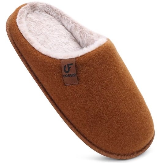 COFACE Womens Cozy Memory Foam Scuff Slippers Ladies Fuzzy Warm Slip On House Shoes With Arch Support, Indoor Outdoor Rubber Sole