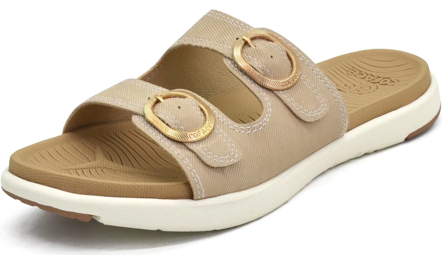 COFACE Womens Orthotic Slides Comfort Plantar Fasciitis Arch Support Slip on Flat Sandals Ladies Soft Cushion Fashion Yoga Mat Slippers With Adjustable Straps