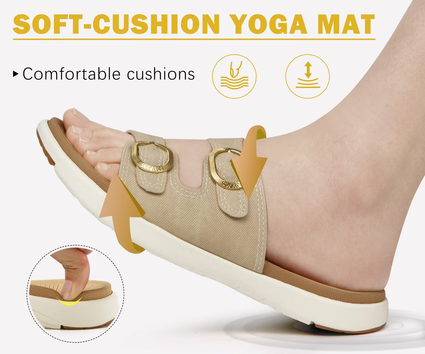 COFACE Womens Orthotic Slides Comfort Plantar Fasciitis Arch Support Slip on Flat Sandals Ladies Soft Cushion Fashion Yoga Mat Slippers With Adjustable Straps