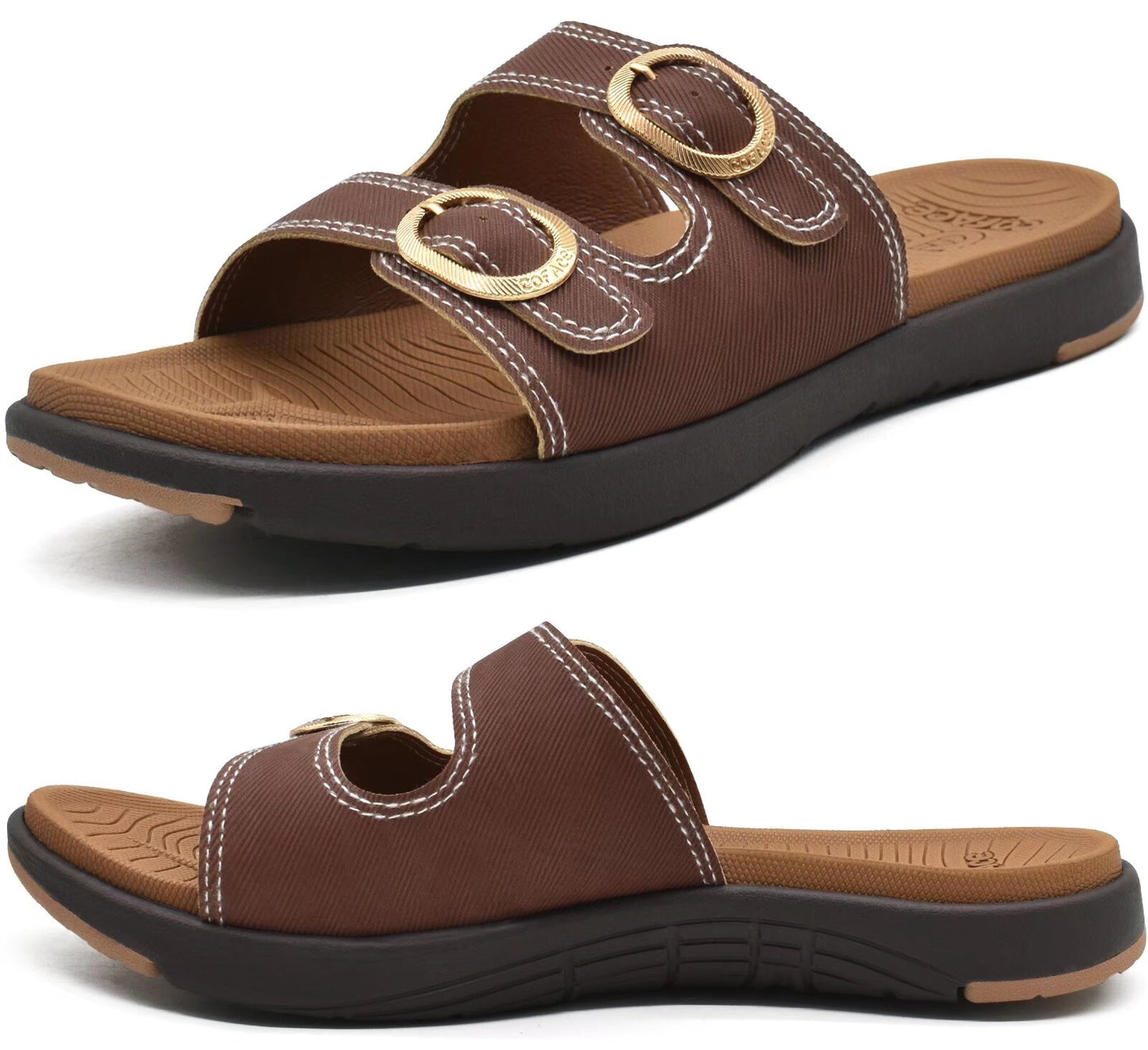 COFACE Womens Orthotic Slides Comfort Plantar Fasciitis Arch Support Slip on Flat Sandals Ladies Soft Cushion Fashion Yoga Mat Slippers With Adjustable Straps