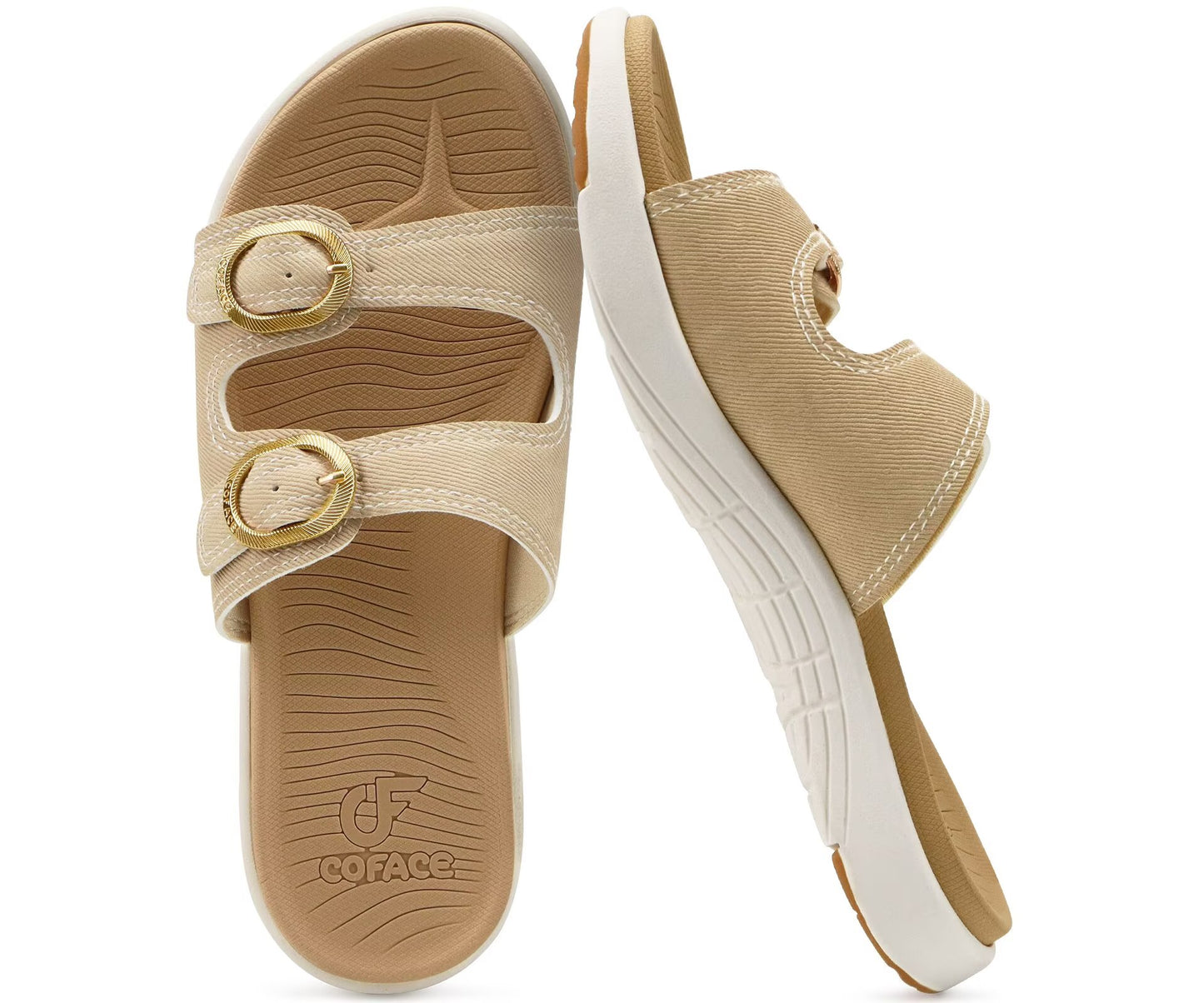 COFACE Womens Orthotic Slides Comfort Plantar Fasciitis Arch Support Slip on Flat Sandals Ladies Soft Cushion Fashion Yoga Mat Slippers With Adjustable Straps