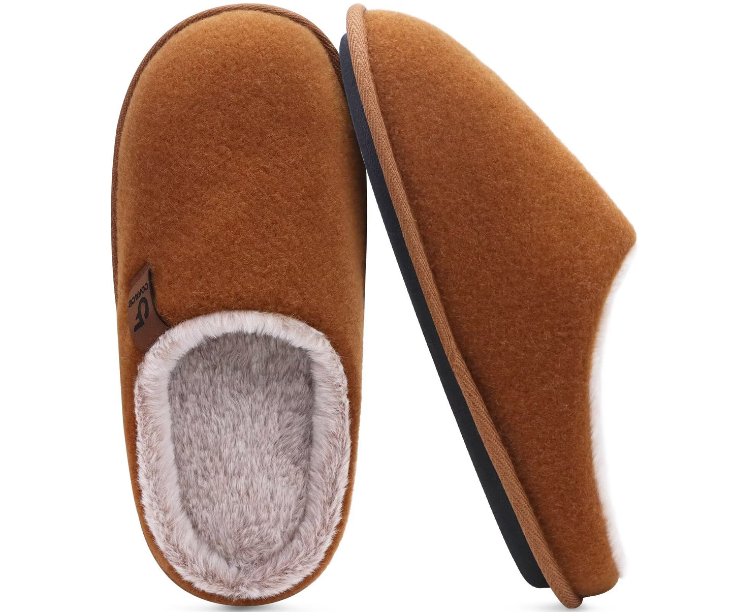 COFACE Womens Cozy Memory Foam Scuff Slippers Ladies Fuzzy Warm Slip On House Shoes With Arch Support, Indoor Outdoor Rubber Sole