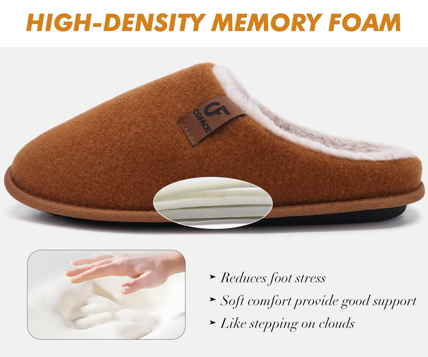 COFACE Womens Cozy Memory Foam Scuff Slippers Ladies Fuzzy Warm Slip On House Shoes With Arch Support, Indoor Outdoor Rubber Sole