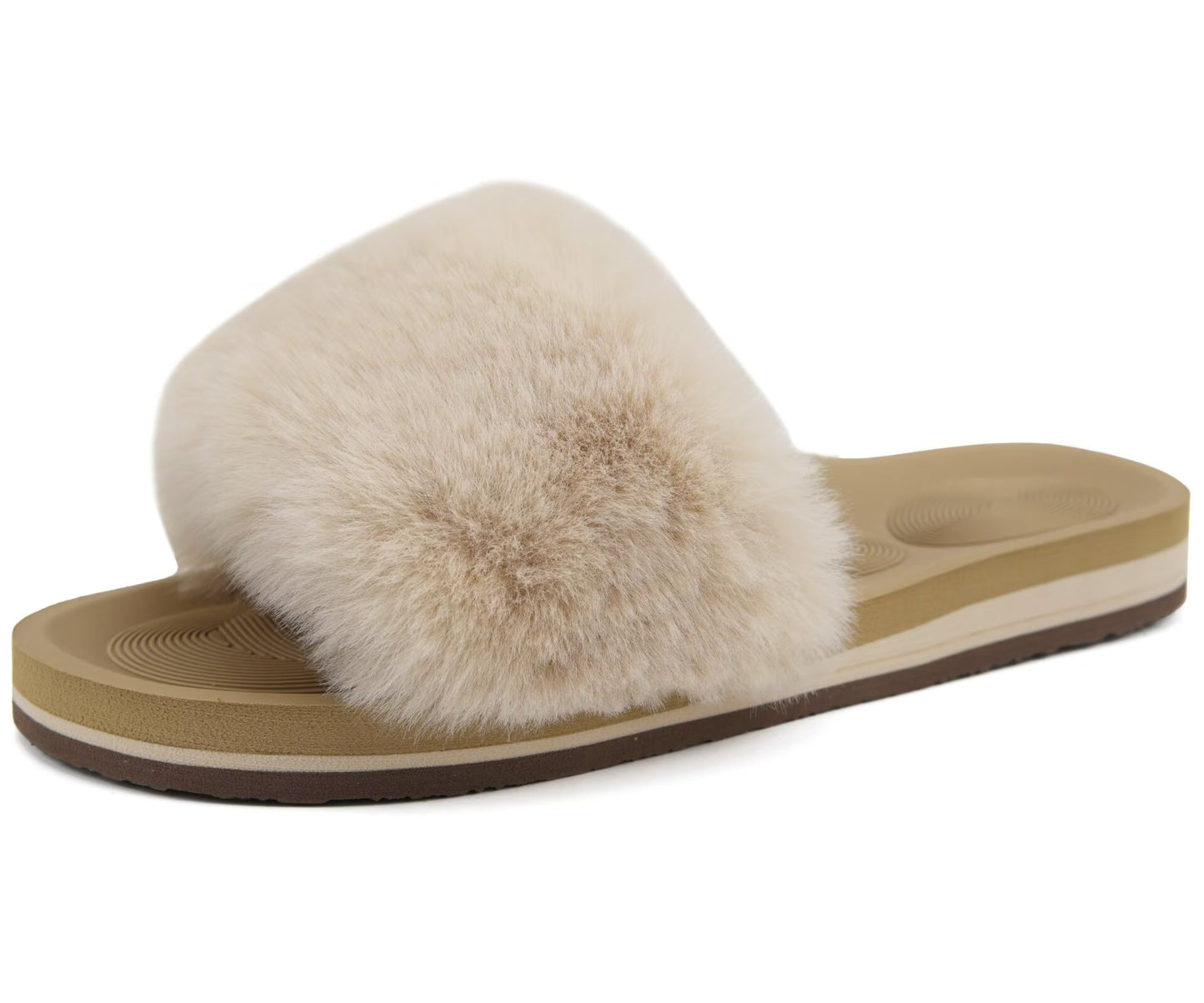 COFACE Fuzzy Womens Slippers with Arch Support Open Toe Orthopedic Fur Slipper Indoor Outdoor