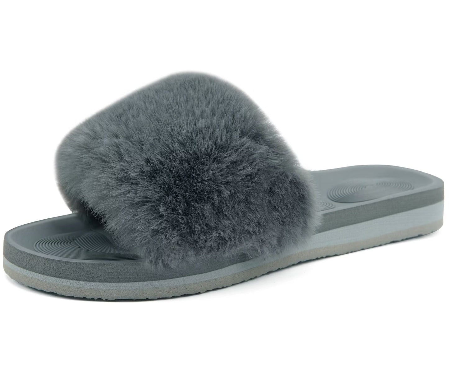 COFACE Fuzzy Womens Slippers with Arch Support Open Toe Orthopedic Fur Slipper Indoor Outdoor