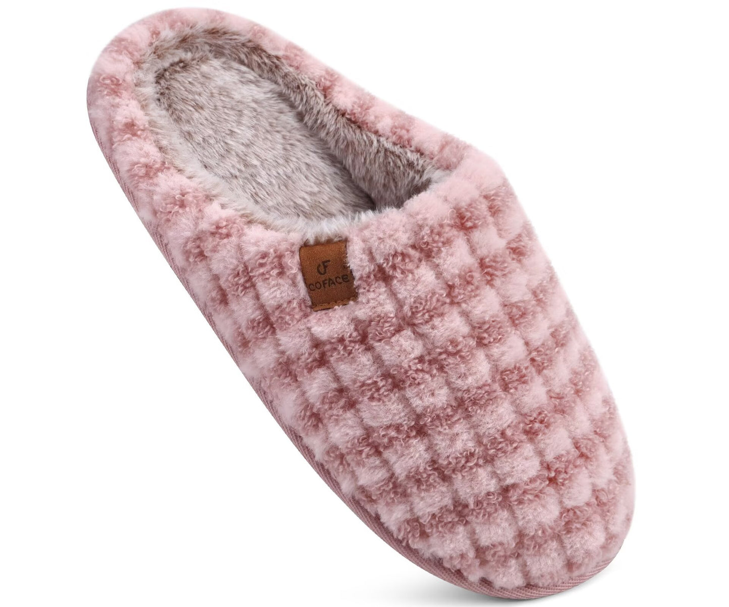 COFACE Womens Cozy Memory Foam Scuff Slippers Ladies Fuzzy Warm Slip On House Shoes With Arch Support, Indoor Outdoor Rubber Sole