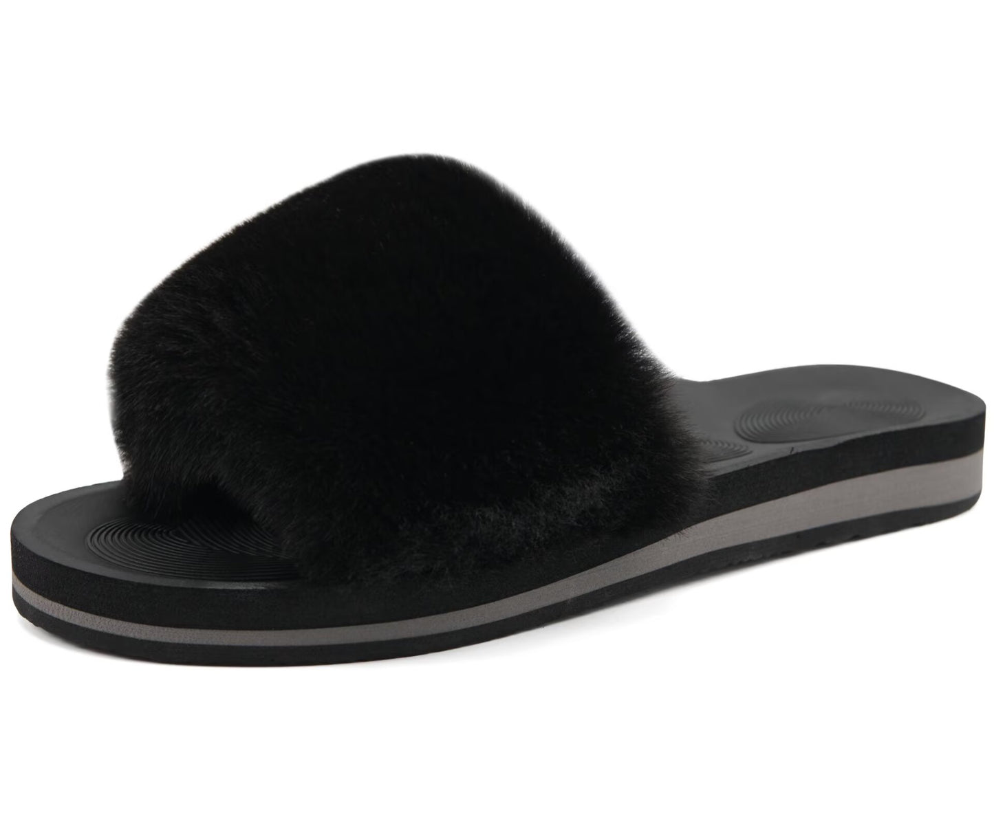 COFACE Fuzzy Womens Slippers with Arch Support Open Toe Orthopedic Fur Slipper Indoor Outdoor