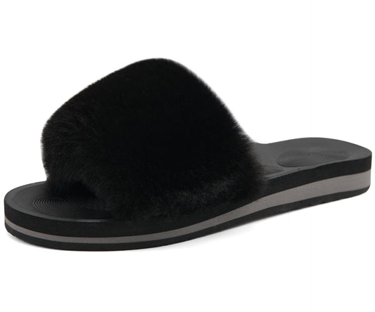 COFACE Fuzzy Womens Slippers with Arch Support Open Toe Orthopedic Fur Slipper Indoor Outdoor