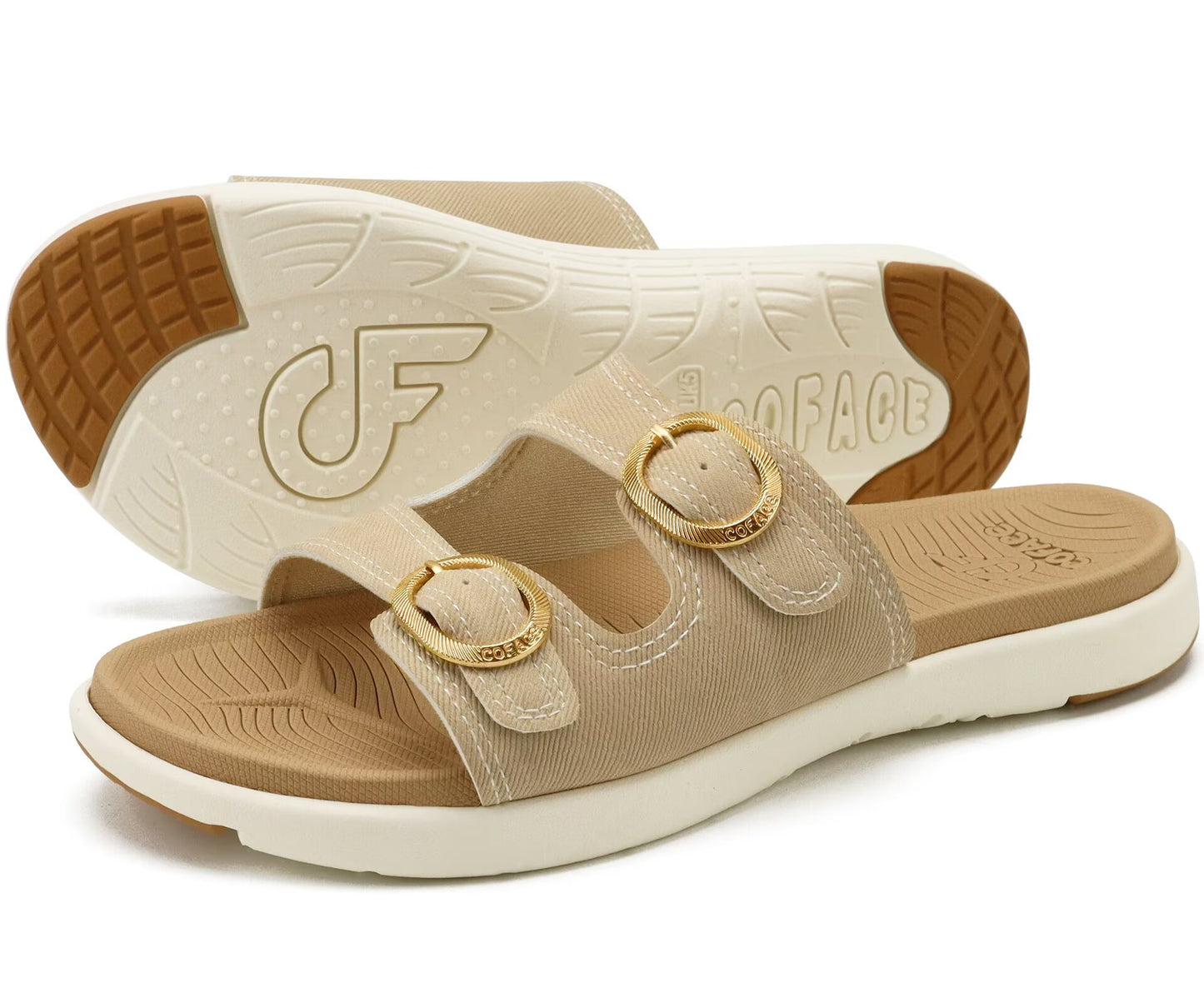 COFACE Womens Orthotic Slides Comfort Plantar Fasciitis Arch Support Slip on Flat Sandals Ladies Soft Cushion Fashion Yoga Mat Slippers With Adjustable Straps