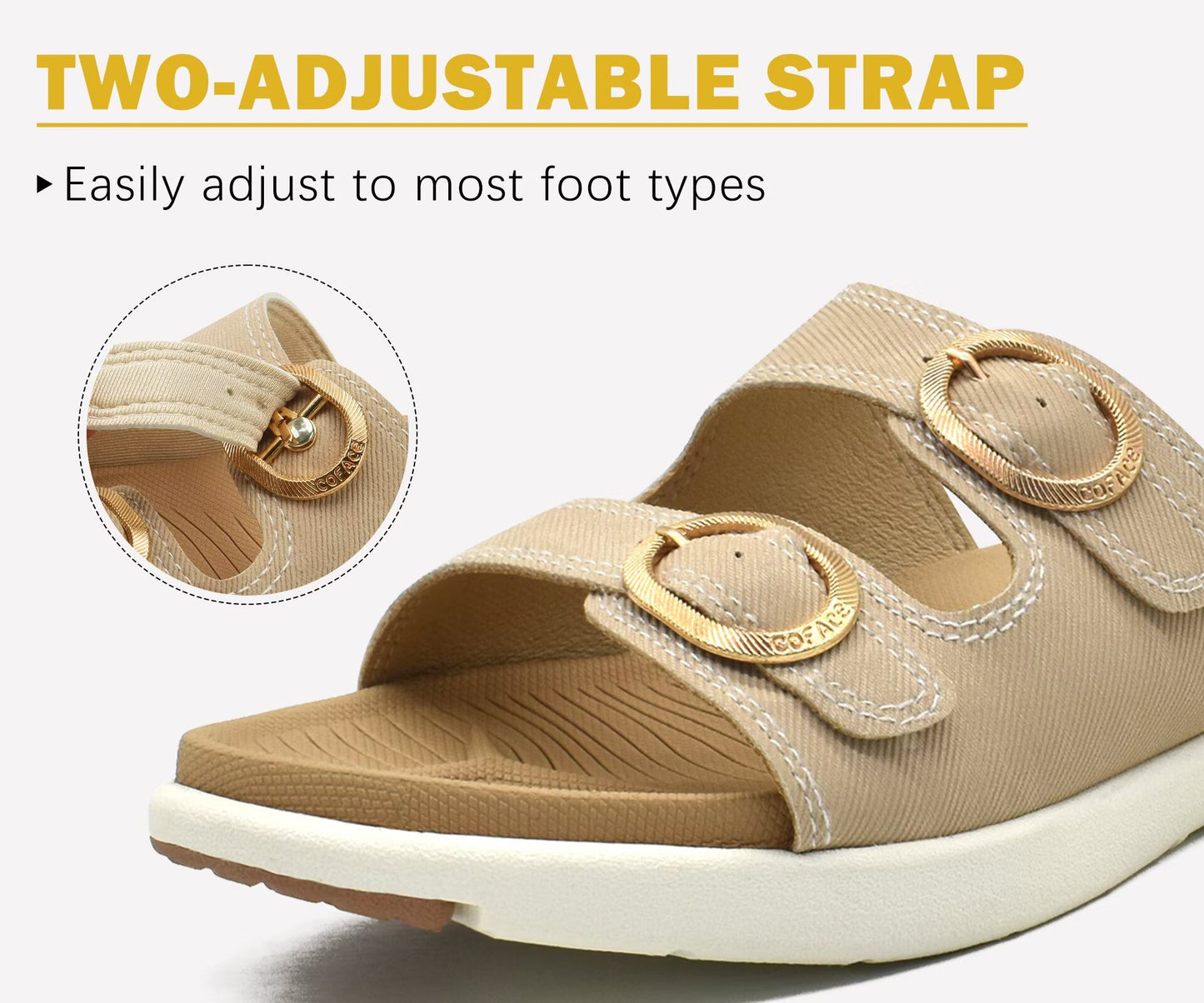 COFACE Womens Orthotic Slides Comfort Plantar Fasciitis Arch Support Slip on Flat Sandals Ladies Soft Cushion Fashion Yoga Mat Slippers With Adjustable Straps