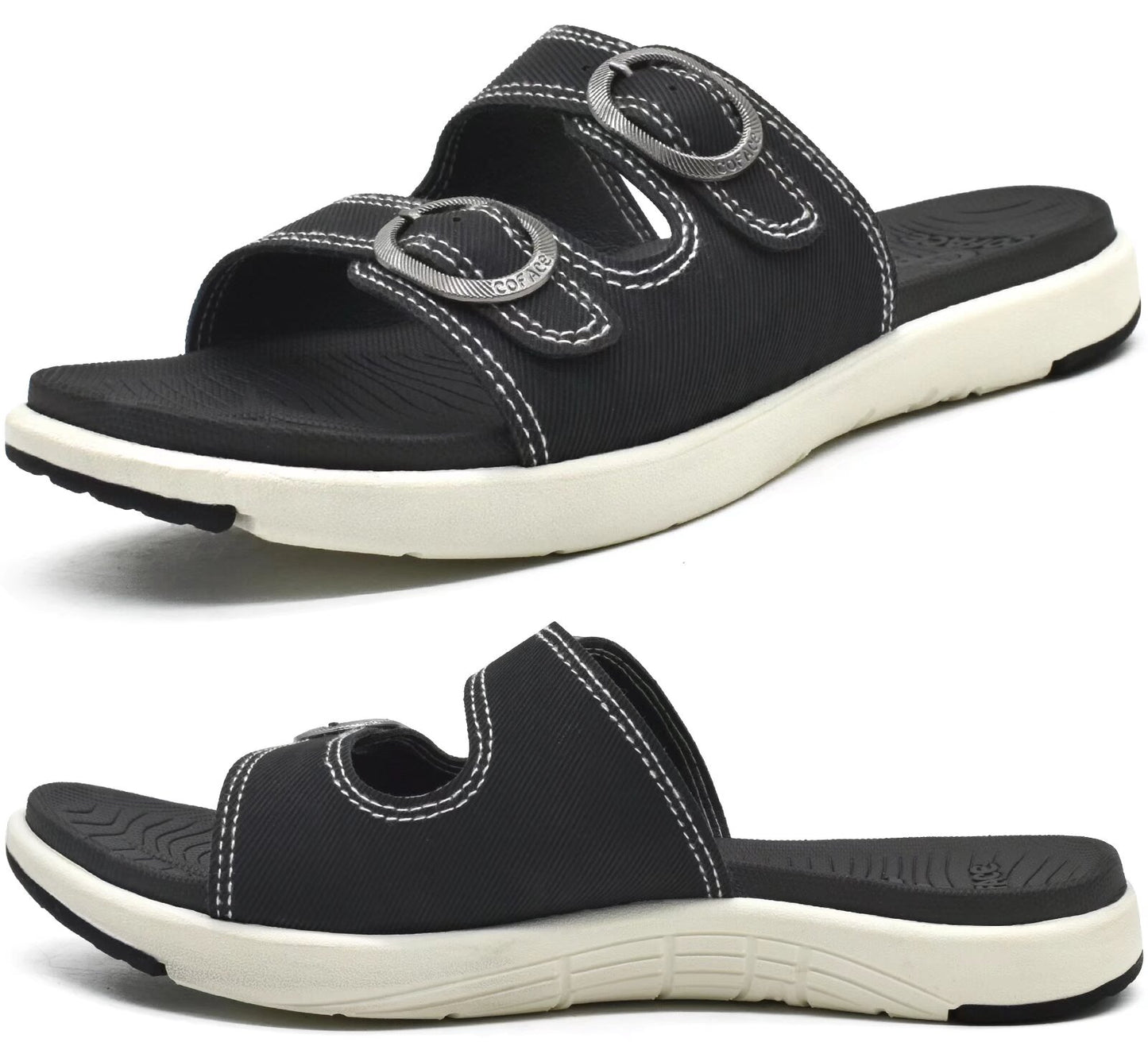 COFACE Womens Orthotic Slides Comfort Plantar Fasciitis Arch Support Slip on Flat Sandals Ladies Soft Cushion Fashion Yoga Mat Slippers With Adjustable Straps