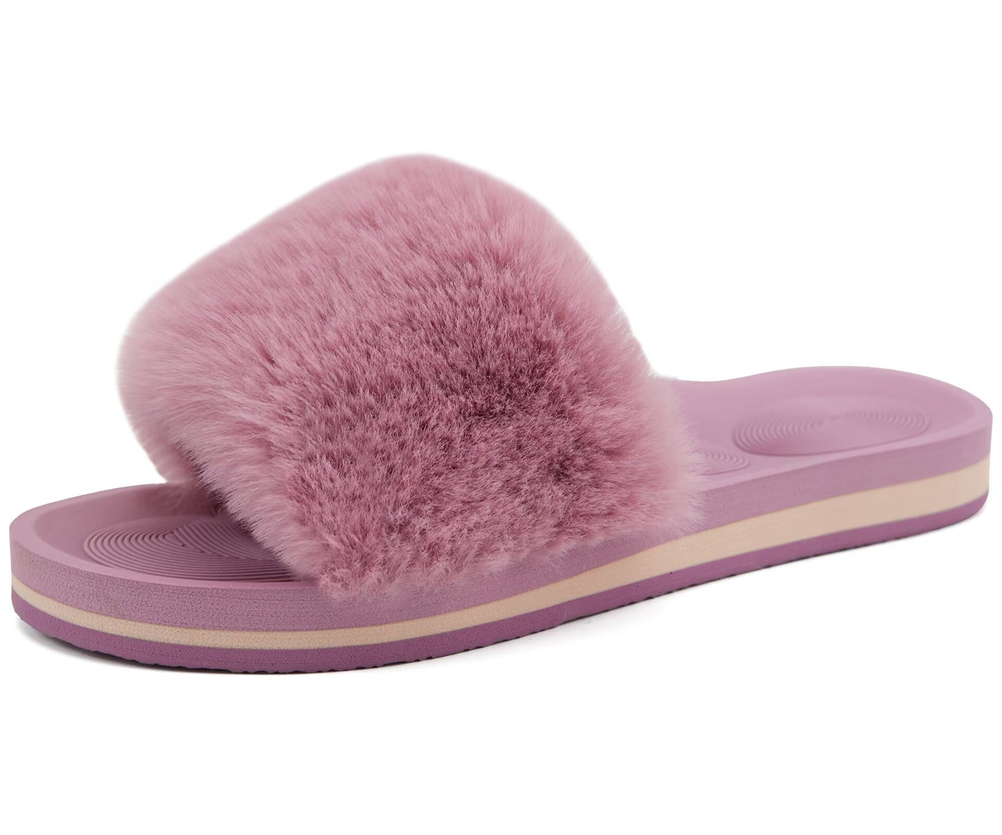 COFACE Fuzzy Womens Slippers with Arch Support Open Toe Orthopedic Fur Slipper Indoor Outdoor
